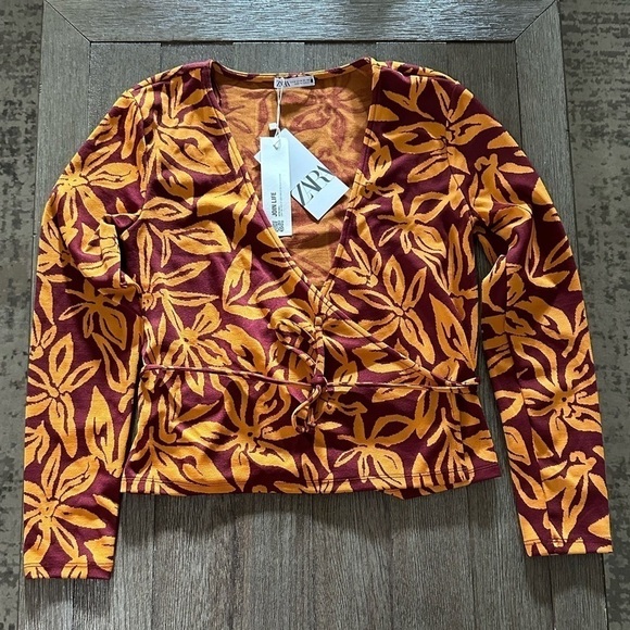 Zara JACQUARD WRAP TOP AND FLARED PANTS Two Piece Set - Picture 3 of 12